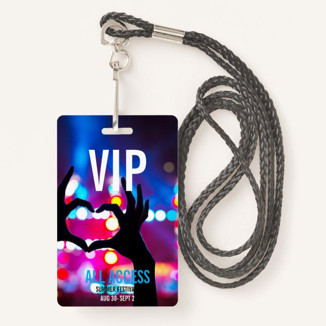 Custom VIP All-Access Concert Event Pass Heart ID Badge (Front with Lanyard)