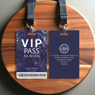 Custom VIP All Access Event Barcode Logo  Blue ID Badge