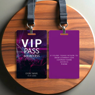 Custom VIP All Access Event Purple Badge ID Badge