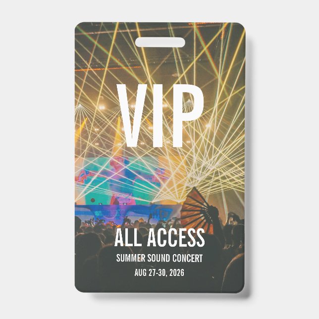 Custom VIP All Access Pass Concert Badge ID Badge (Front)