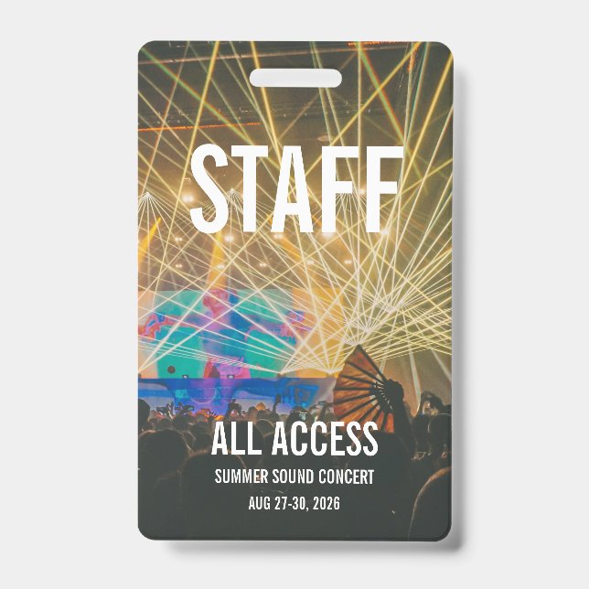 Custom VIP All Access Pass Concert Badge ID Badge (Front)