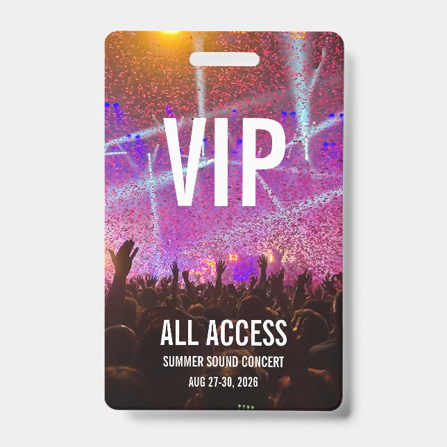 Custom VIP All Access Pass Concert ID Badge (Front)