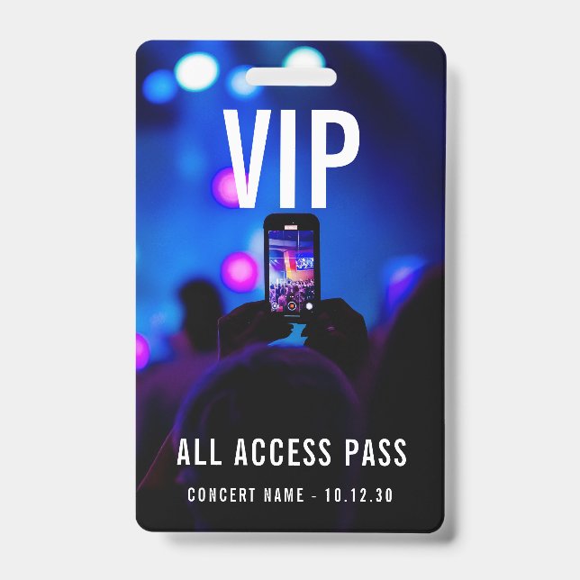 Custom VIP All Access Pass Concert Party Event ID Badge (Front)