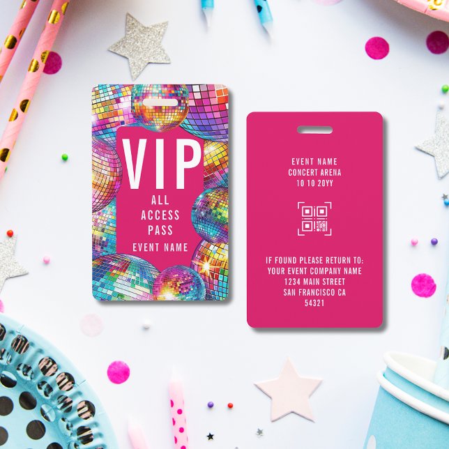 Custom VIP All Access Pass QR Code Disco Ball ID Badge (Creator Uploaded)