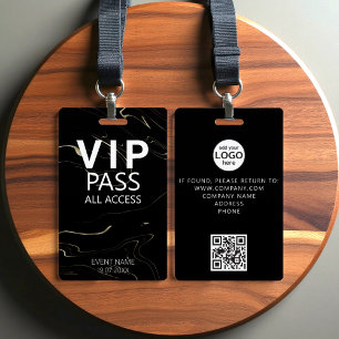 Custom VIP All Access QR Code Event Black Marble ID Badge