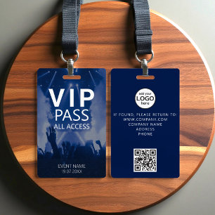 Custom VIP All Access QR Code Event Blue ID Badge