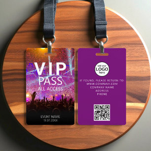 Custom VIP All Access QR Code Event Purple Badge ID Badge