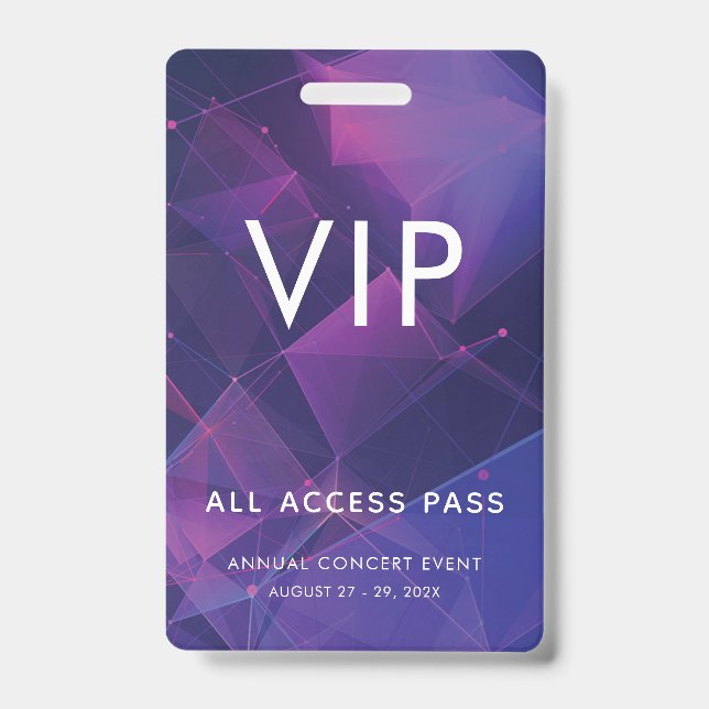 Custom VIP Bar Code Event Purple Geometric ID Badge (Front)