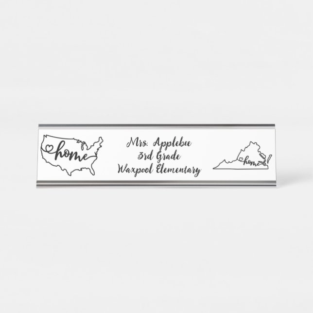 Custom Virginia State US Home Line Art Desk Name Plate (Front)