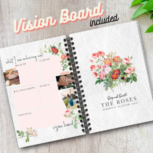 Custom Vision Board Modern Script Floral Rose Planner