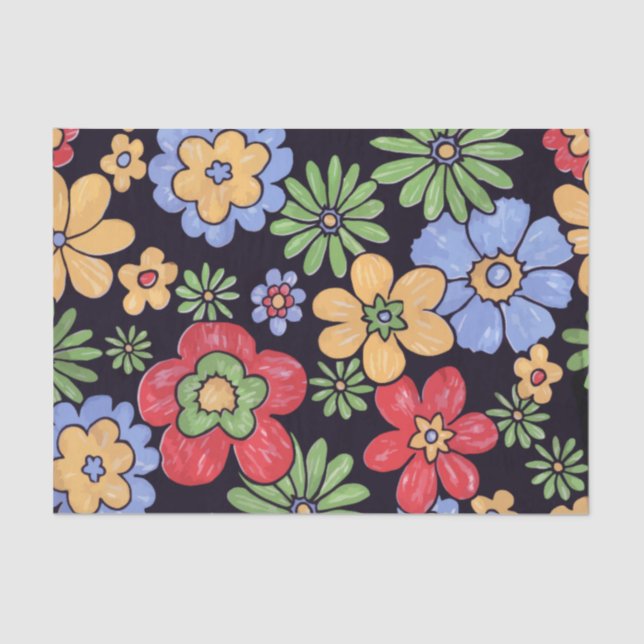 Custom Vivid Colourful Flowers Pattern Print Tissue Paper (Front)