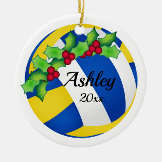 Custom Volleyball Christmas Ornament Blue - Yellow