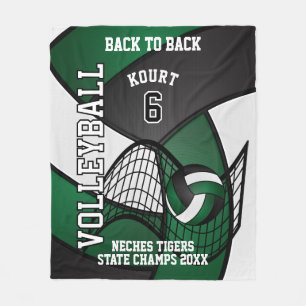 Custom 🏐 Volleyball  - Dark Green, White & Black Fleece Blanket