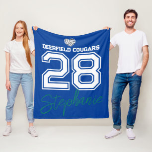 Custom Volleyball Name Number School  Fleece Blanket