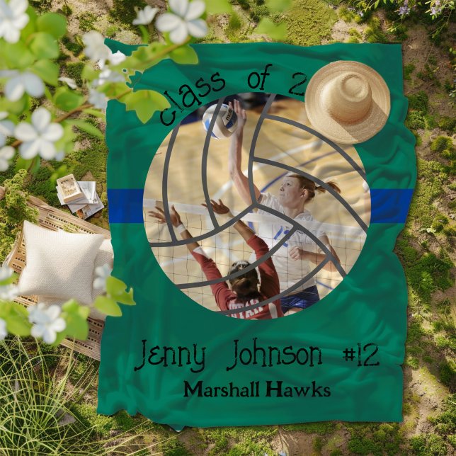 Custom Volleyball Picture Senior Night Graduation Fleece Blanket (Creator Uploaded)