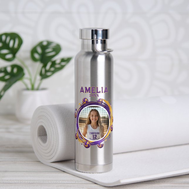 Custom Volleyball Player Photo Sports Water Bottle (Yoga (Rotated))