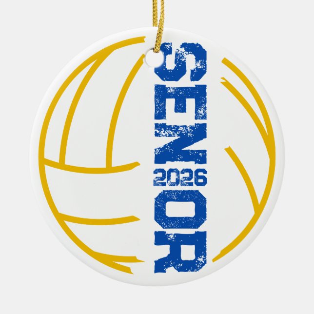 Custom Volleyball Senior Year Distressed Number Ceramic Tree Decoration (Front)