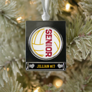 Custom Volleyball Senior Year Distressed Number Silver Plated Banner Ornament