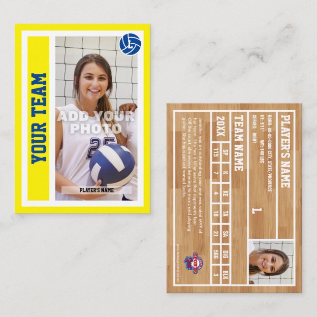 Custom Volleyball Trading Card (Bright Yellow) (Front/Back)