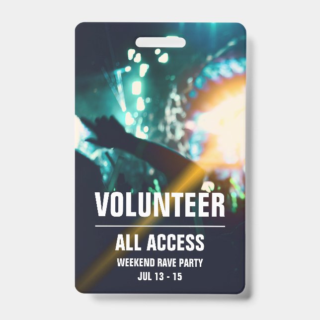 Custom Volunteer All Access Concert Pass Badge ID Badge (Front)