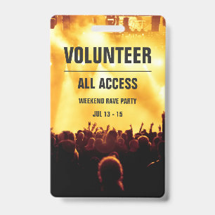 Custom Volunteer All Access Concert Pass Badge ID Badge