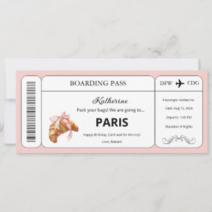 Custom Voucher, Paris Trip Boarding Pass Ticket Invitation