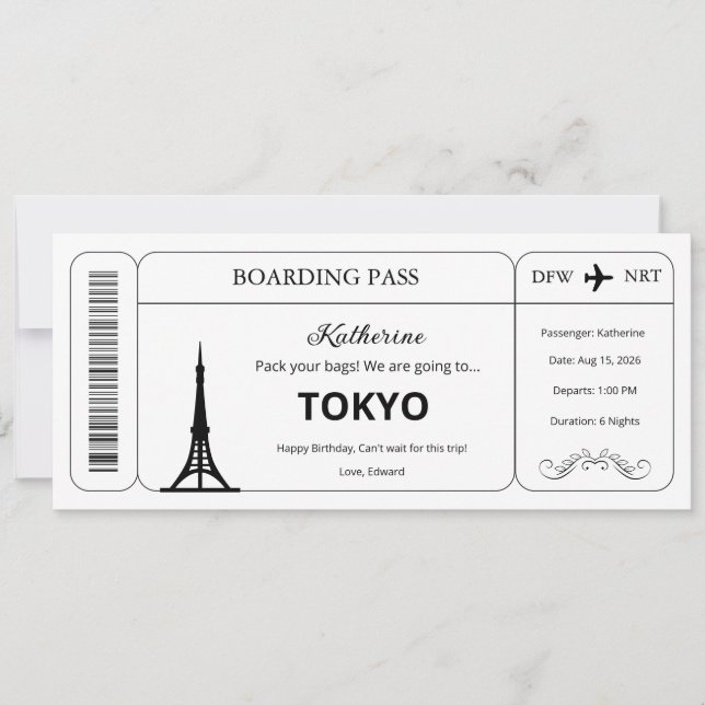 Custom Voucher, Tokyo Trip Boarding Pass Ticket Invitation (Front)