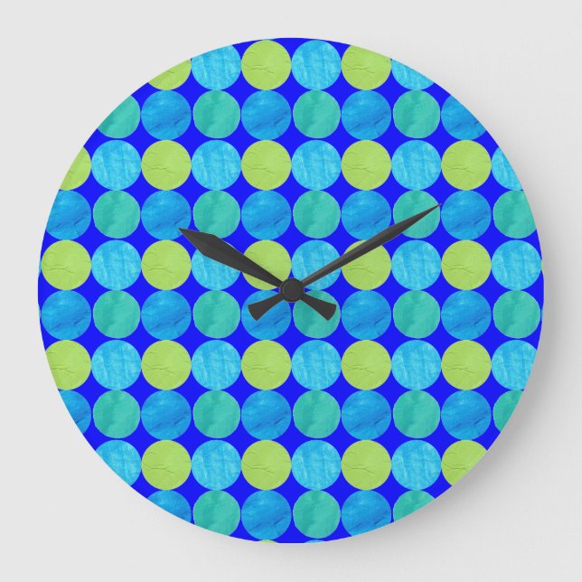 Custom Wall Clock: Blue Moons on Grid Pattern Large Clock (Front)