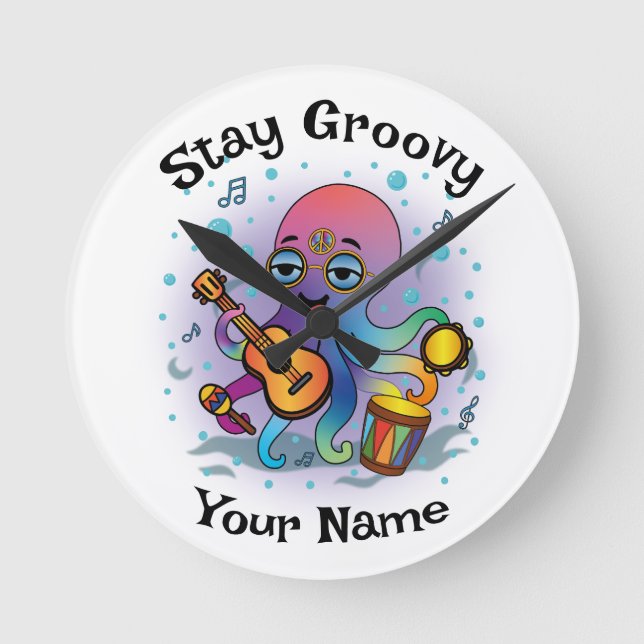 Custom Wall Clock | Retro Octopus | Name & Text (Front)