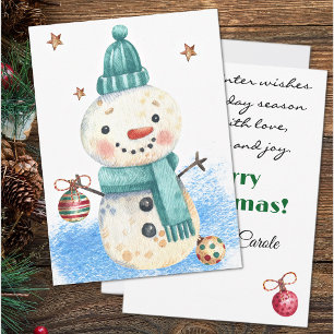 Custom, Warm Winter Wishes Snowman Merry Christmas Holiday Card