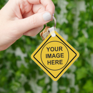 Custom Warning Diamond Sign Key Ring