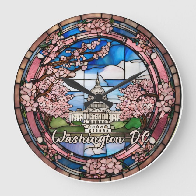 Custom Washington DC Dated Cherry Blossom  Large Clock (Front)