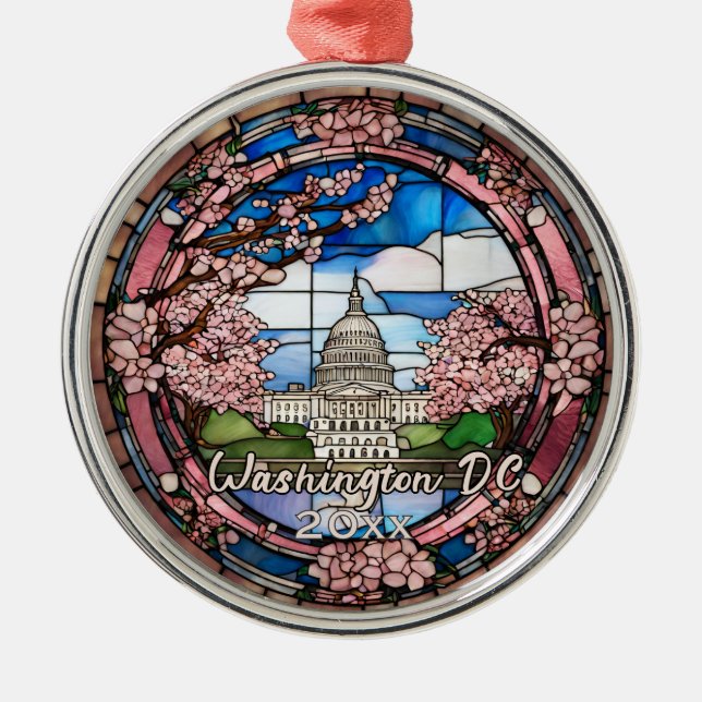 Custom Washington DC Dated Cherry Blossom  Metal Tree Decoration (Front)
