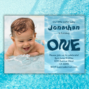 Custom water baby photo 1st birthday party invitation