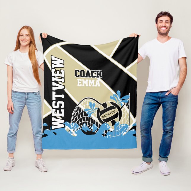 Custom - Water Polo 🤽‍♀️ in Gold, Black and White Fleece Blanket (In Situ)