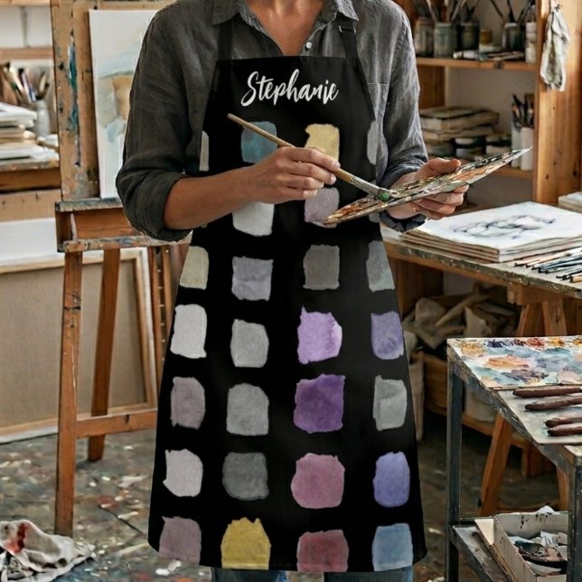 Custom Watercolor Artist Black Apron (Creator Uploaded)