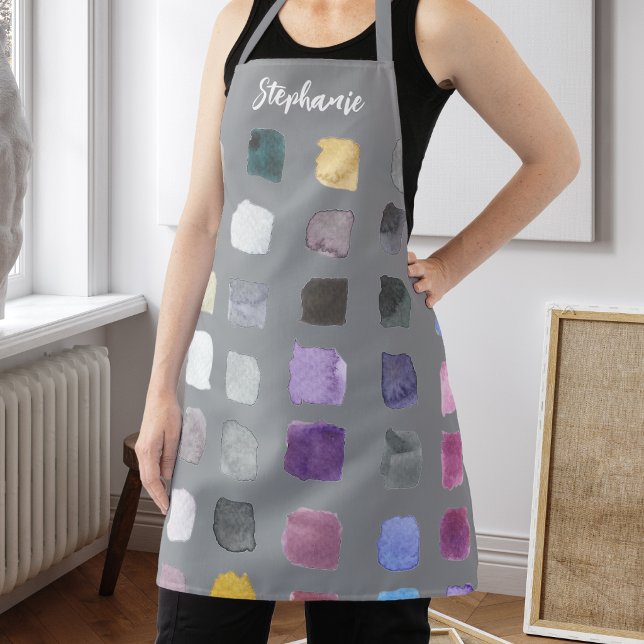 Custom Watercolor Artist Grey Apron (Creator Uploaded)