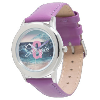 Custom Watercolor Blue Ocean Wave | Funny Monogram Watch