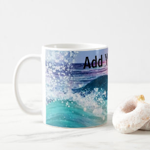 Custom Watercolor Blue Ocean Wave Photo with Name Coffee Mug