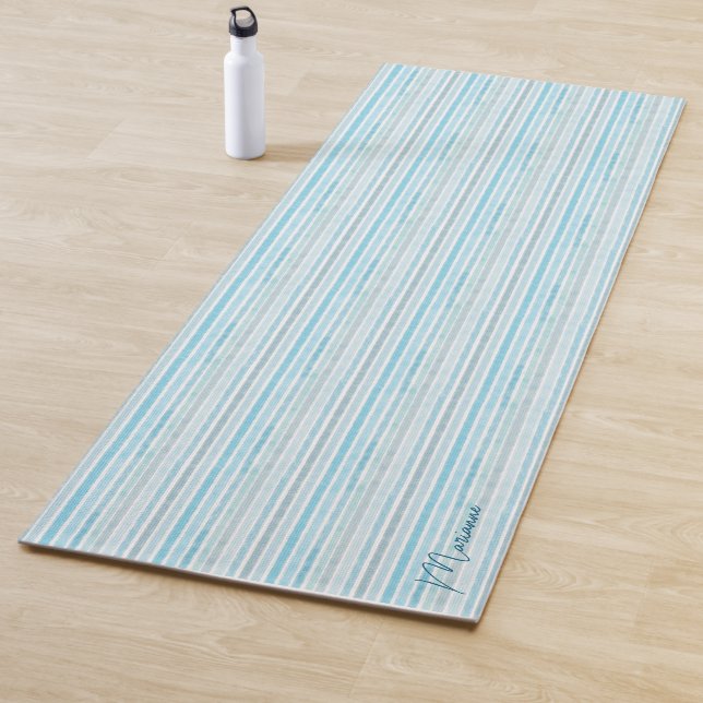 Custom watercolor blue stripes beach Yoga Mat (In Situ)