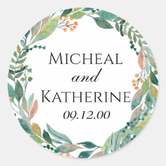 Custom Watercolor Botanical Wreath Classic Round Sticker