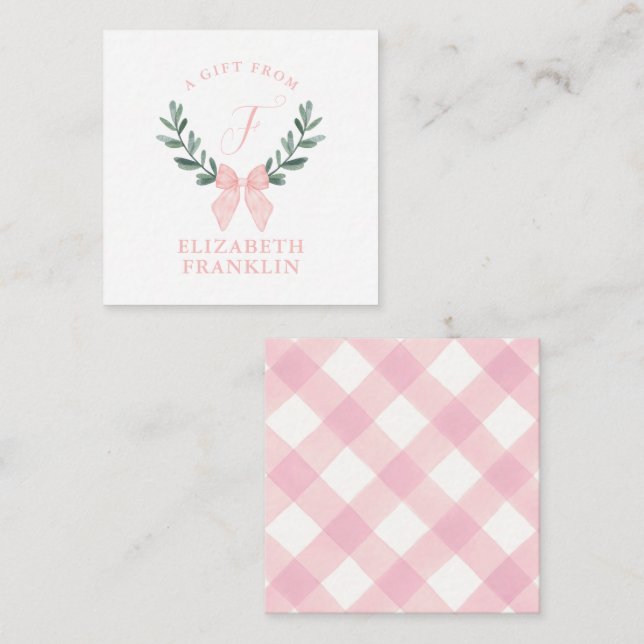 Custom Watercolor Bow Gingham Gift Enclosure Card (Front/Back)
