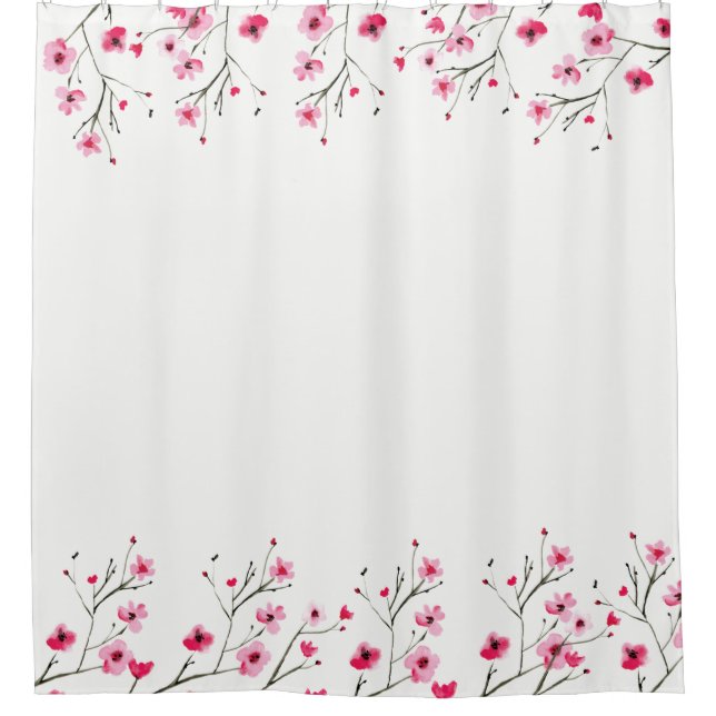 Custom Watercolor Cherry Blossoms Shower Curtain (Front)