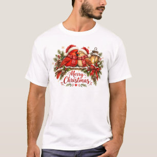 Custom Watercolor Christmas Cardinals Matching T-Shirt