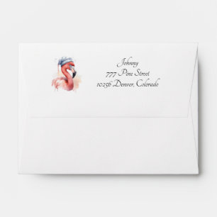 Custom Watercolor Christmas Flamingo Santa Hat Envelope