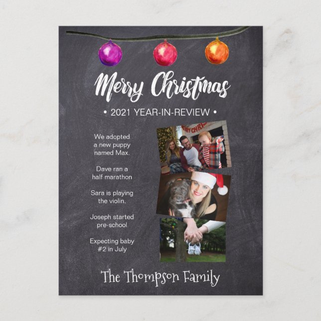 Custom watercolor, Christmas Newsletter, Photo Holiday Postcard (Front)
