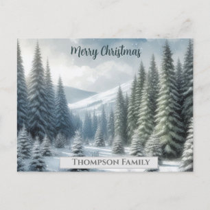 Custom watercolor Christmas pine forest Postcard