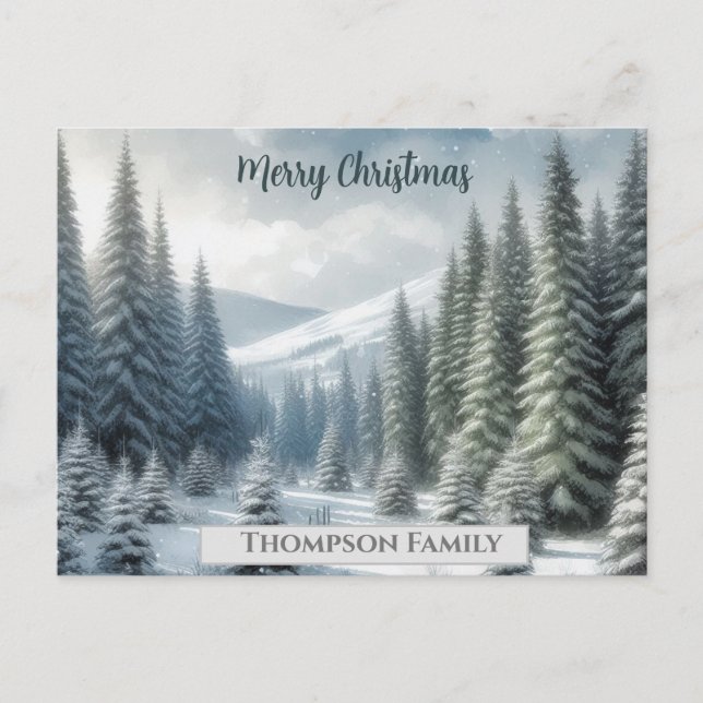 Custom watercolor Christmas pine forest Postcard (Front)