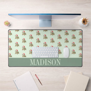 Custom Watercolor Christmas Tortoise Santa Hat Desk Mat