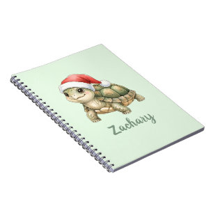 Custom Watercolor Christmas Tortoise Santa Hat Notebook
